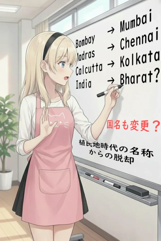 Changing place names in India.
インドの地名変更